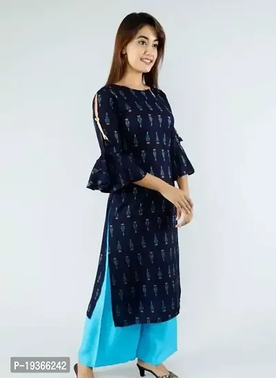 Beautiful Blue Rayon Printed Straight Kurta For Women-thumb0