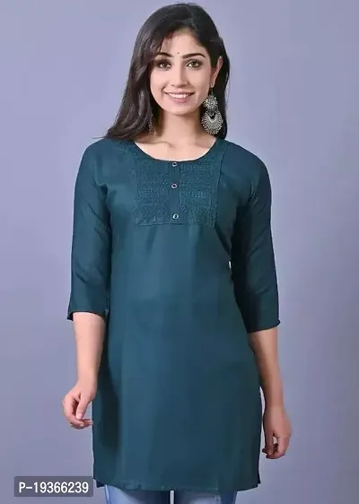 Beautiful Blue Rayon Solid Straight Kurta For Women