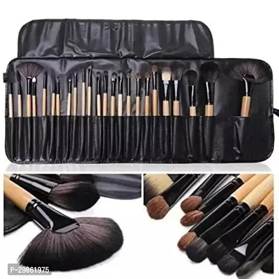 24 Pcs Professionally Wooden Makeup Brushes With Leather Pouch ( London Edition )