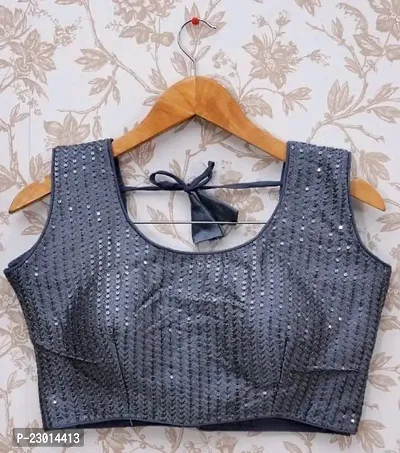 Grey Party Wear Sequence Blouse-thumb0