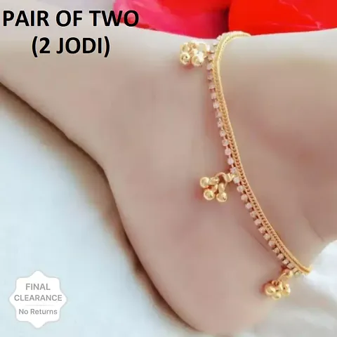 Trendy Gold Plated Alloy Anklets with Stones