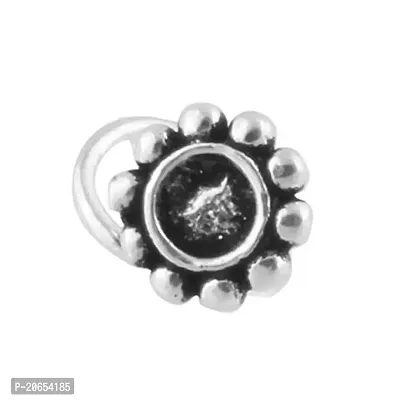 Gem O Sparkle 925 Sterling Silver Round Wire Nose Pin Gift For Women  Girls - Oxidized Silver Jewelry (Round Floral)-thumb0