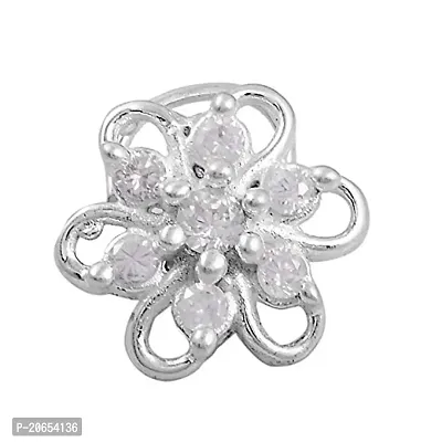 Gem O Sparkle 925 Sterling Silver Round Wire Nose Pin Gift For Women  Girls - Oxidized Silver Jewelry (CZ Floral)-thumb0