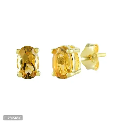 Gem O Sparkle 925 Sterling Silver Natural Gemstone Oval Shape Stud Earrings for Women  Girls Diwali Gifts (Semiprecious Birthstone Silver Jewelry) (Citrine-Gold)-thumb0