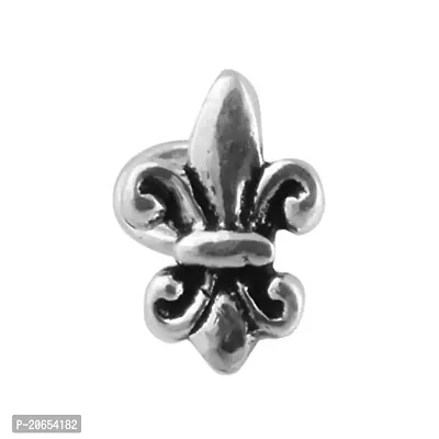 Gem O Sparkle 925 Sterling Silver Round Wire Nose Pin Gift For Women  Girls - Oxidized Silver Jewelry (Fleur De Lis)-thumb0