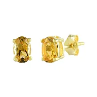 Gem O Sparkle 925 Sterling Silver Natural Gemstone Oval Shape Stud Earrings for Women  Girls Diwali Gifts (Semiprecious Birthstone Silver Jewelry) (Citrine-Gold)-thumb1