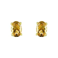 Gem O Sparkle 925 Sterling Silver Natural Gemstone Oval Shape Stud Earrings for Women  Girls Diwali Gifts (Semiprecious Birthstone Silver Jewelry) (Citrine-Gold)-thumb2