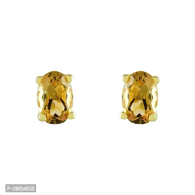 Gem O Sparkle 925 Sterling Silver Natural Gemstone Oval Shape Stud Earrings for Women  Girls Diwali Gifts (Semiprecious Birthstone Silver Jewelry) (Citrine-Gold)-thumb3