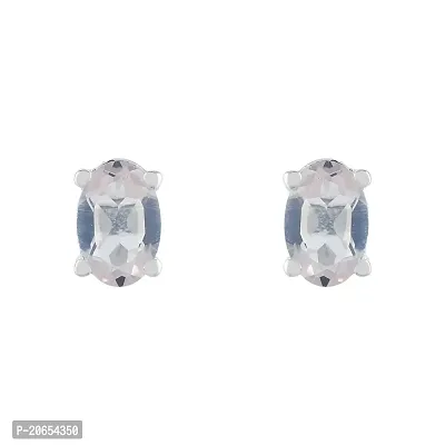 Gem O Sparkle 925 Sterling Silver Natural Gemstone Oval Shape Stud Earrings for Women  Girls Diwali Gifts (Semiprecious Birthstone Silver Jewelry) (Rose Quartz-Silver)-thumb2