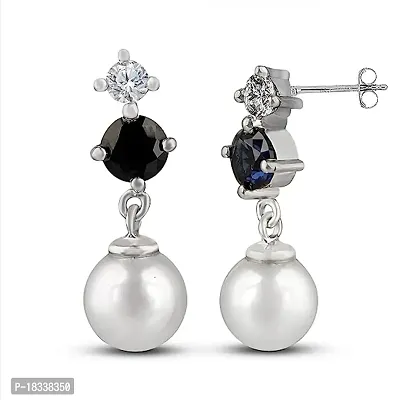Gem O Sparkle 925 Sterling Silver Earrings With Round Studs And Pearl Drops For Women-thumb0