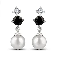 Gem O Sparkle 925 Sterling Silver Earrings With Round Studs And Pearl Drops For Women-thumb3