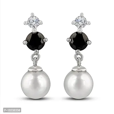 Gem O Sparkle 925 Sterling Silver Earrings With Round Studs And Pearl Drops For Women-thumb4