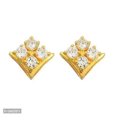 Gem O Sparkle 925 Sterling Silver Flash Gold Plated White CZ Stone Stud Earring Set - Best Gift For Women-thumb0