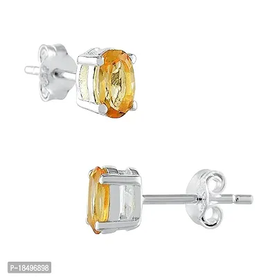 Gem O Sparkle 925 Sterling Silver Natural Gemstone Oval Shape Stud Earrings for Women  Girls-thumb0