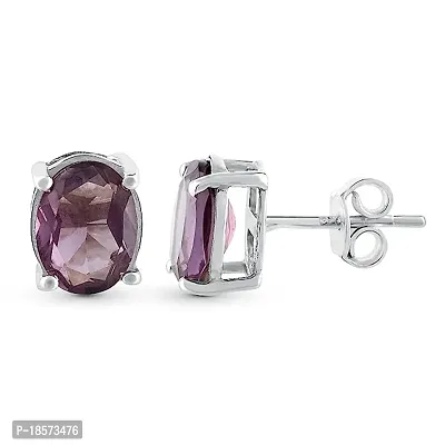 Gem O Sparkle 925 Sterling Silver Stud Earring For Women  Girls With Amethyst Stone-thumb0