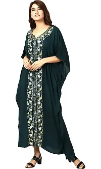 Women's Stylish Green Embroidered Maxi Length Kaftan Dress-thumb2