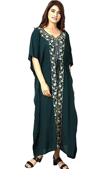 Women's Stylish Green Embroidered Maxi Length Kaftan Dress-thumb1
