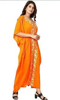 Women's Stylish Mustard Embroidered Maxi Length Kaftan Dress-thumb2