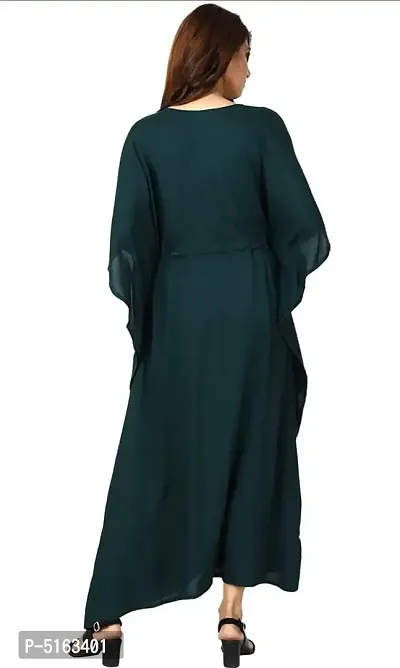 Women's Stylish Green Embroidered Maxi Length Kaftan Dress-thumb4