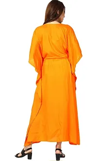 Women's Stylish Mustard Embroidered Maxi Length Kaftan Dress-thumb3