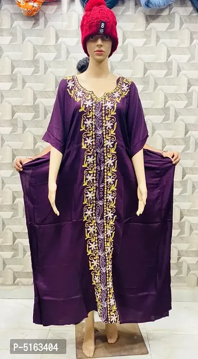 Women's Stylish Purple Embroidered Maxi Length Kaftan Dress