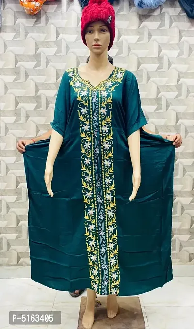Women's Stylish Blue Embroidered Maxi Length Kaftan Dress