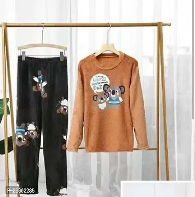 Stylish Brown Woolen Top And Pyjama Set For Women-thumb0