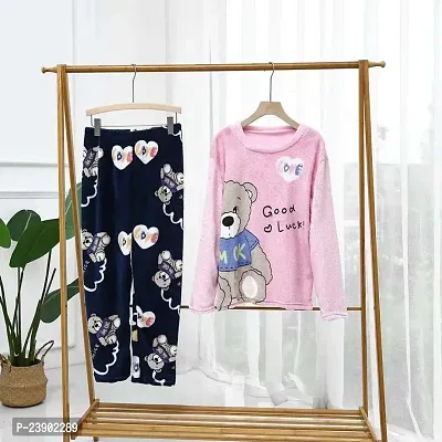 Stylish Pink Woolen Top And Pyjama Set For Women