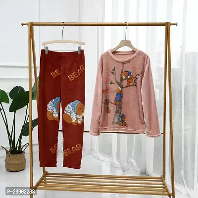 Stylish Peach Woolen Top And Pyjama Set For Women