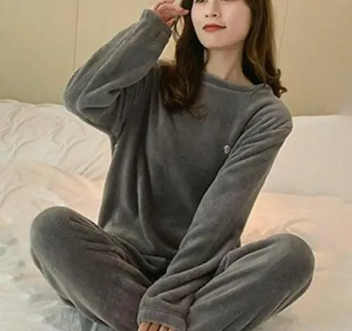 Stylish Winterwear Woolen Night Top with Pajama Set For Women