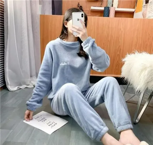 Stylish Woolen Night Top with Pajama Set For Women