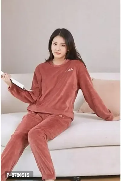Stylish Maroon Woolen Night Top with Pajama Set For Women