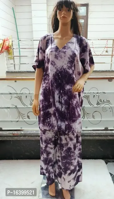 Stylish Fancy Rayon Kaftan Kurta With Bottom Wear Set For Women