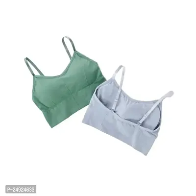 Women Cotton Everyday Lightly Padded Wire Free Bra Free Size (Black-White) (Green-Grey)-thumb0
