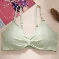 Women Cotton Everyday Lightly Padded Wire Free Bra Free Size (Skin-White-Green)-thumb2