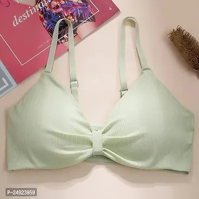 Women Cotton Everyday Lightly Padded Wire Free Bra Free Size (Skin-White-Green)-thumb3