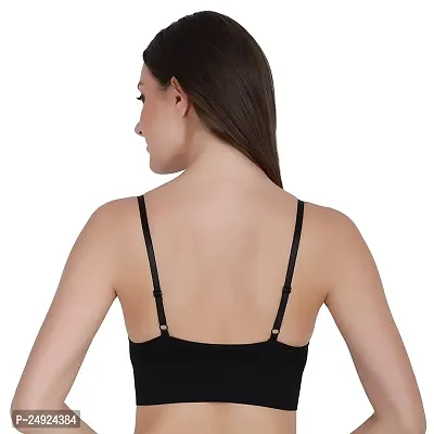 Women Cotton Everyday Lightly Padded Wire Free Bra Free Size (Black) (Black)-thumb2