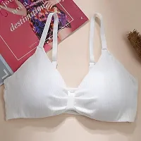 Women Cotton Everyday Lightly Padded Wire Free Bra Free Size (Pink-Skin-White)-thumb1