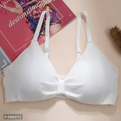 Women Cotton Everyday Lightly Padded Wire Free Bra Free Size (Pink-Skin-White)-thumb2