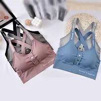 Under Secret Women Everyday Lightly Padded Sports Bra (Light Grey-Pink)-thumb4