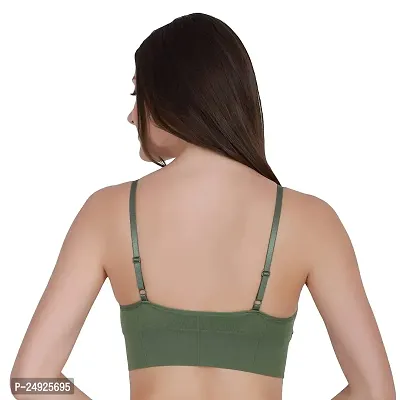Women Cotton Everyday Lightly Padded Wire Free Bra Free Size (Black) (Green)-thumb2