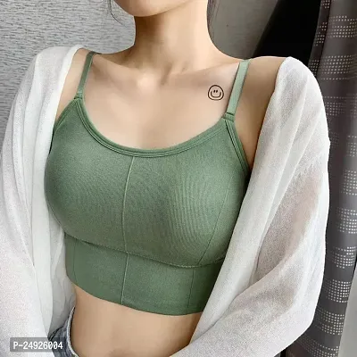 Women Cotton Everyday Lightly Padded Wire Free Bra Free Size (Beige-Green-Yellow)-thumb3