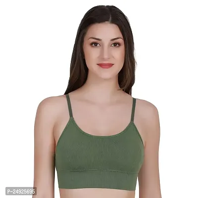 Women Cotton Everyday Lightly Padded Wire Free Bra Free Size (Black) (Green)-thumb0