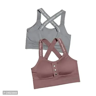 Under Secret Women Everyday Lightly Padded Sports Bra (Light Grey-Pink)