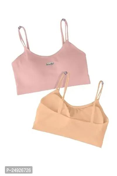 Women Cotton Everyday Lightly Padded Wire Free Bra (Light Pink-Beige)