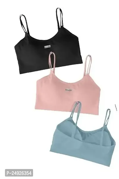 Women Cotton Padded Wire Free Sports Bra Fitness Yoga Free Size(28 to 34) (Black-Light Pink-Blue)-thumb0