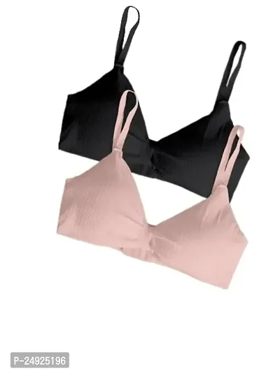 Under Secret Women Everyday Lightly Padded Bra Free Size (Black-Pink)