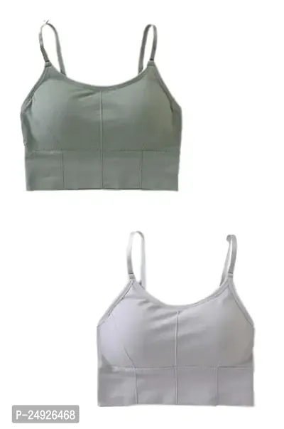 Women Cotton Everyday Lightly Padded Wire Free Bra Free Size (Grey-Green)-thumb0