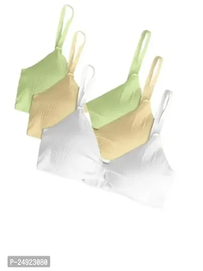 Women Cotton Everyday Lightly Padded Wire Free Bra Free Size (Green-Skin-White)