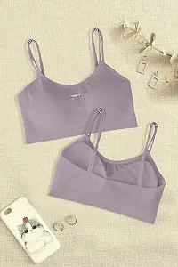 Women Cotton Everyday Lightly Padded Wire Free Bra (Beige-Purple)-thumb3